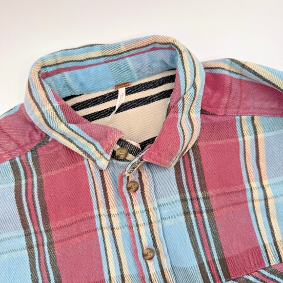 Free People Tops - Free People Women Small Oversized‎ Bohemian Striped Flannel Camp Shirt Button Up